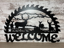Load image into Gallery viewer, Deer &amp; Saw Welcome Sign

