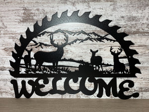 Deer & Saw Welcome Sign